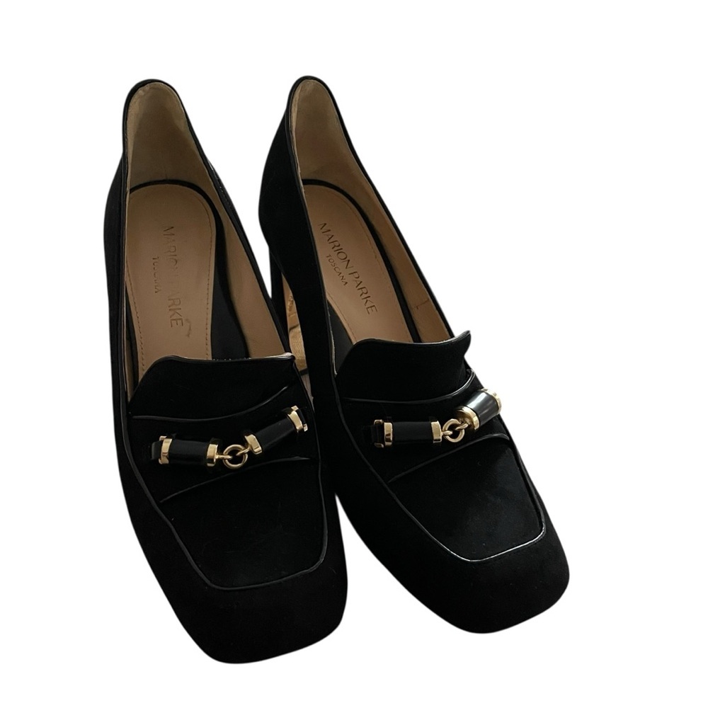 Marion Parke Toscana Women's Black Suede High Heeled Loafers Size 7